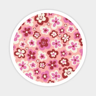 retro florals pattern, 70s groovy flowers, flower market, scandinavian florals, danish style, pink, red, burgundy, peach Magnet